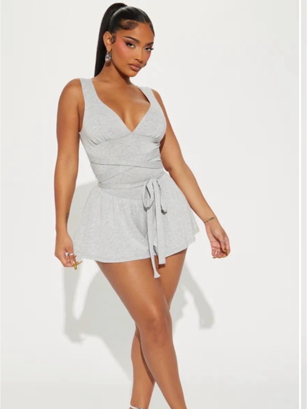 Fashion Nova Winona Romper 3x in Light Gray NWT